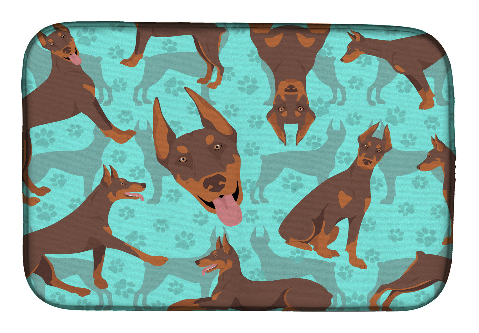 Red Doberman Pinscher Dish Drying Mat Absorbent Dish Drying Mat Pad for Kitchen Counter Dish Drainer Mat for Countertop, 14 x 21", Multicolor