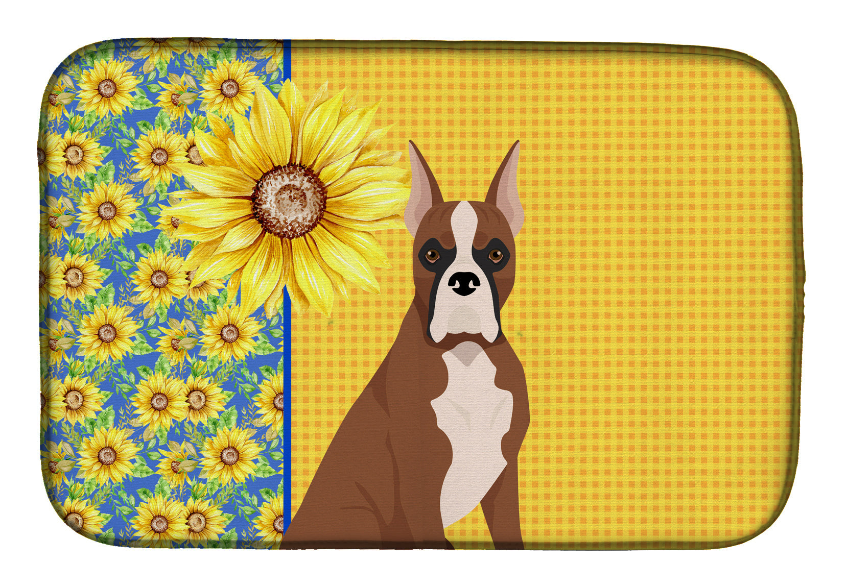 Summer Sunflowers Red Fawn Boxer Dish Drying Mat Absorbent Dish Drying Mat Pad for Kitchen Counter Dish Drainer Mat for Countertop, 14 x 21", Multicolor