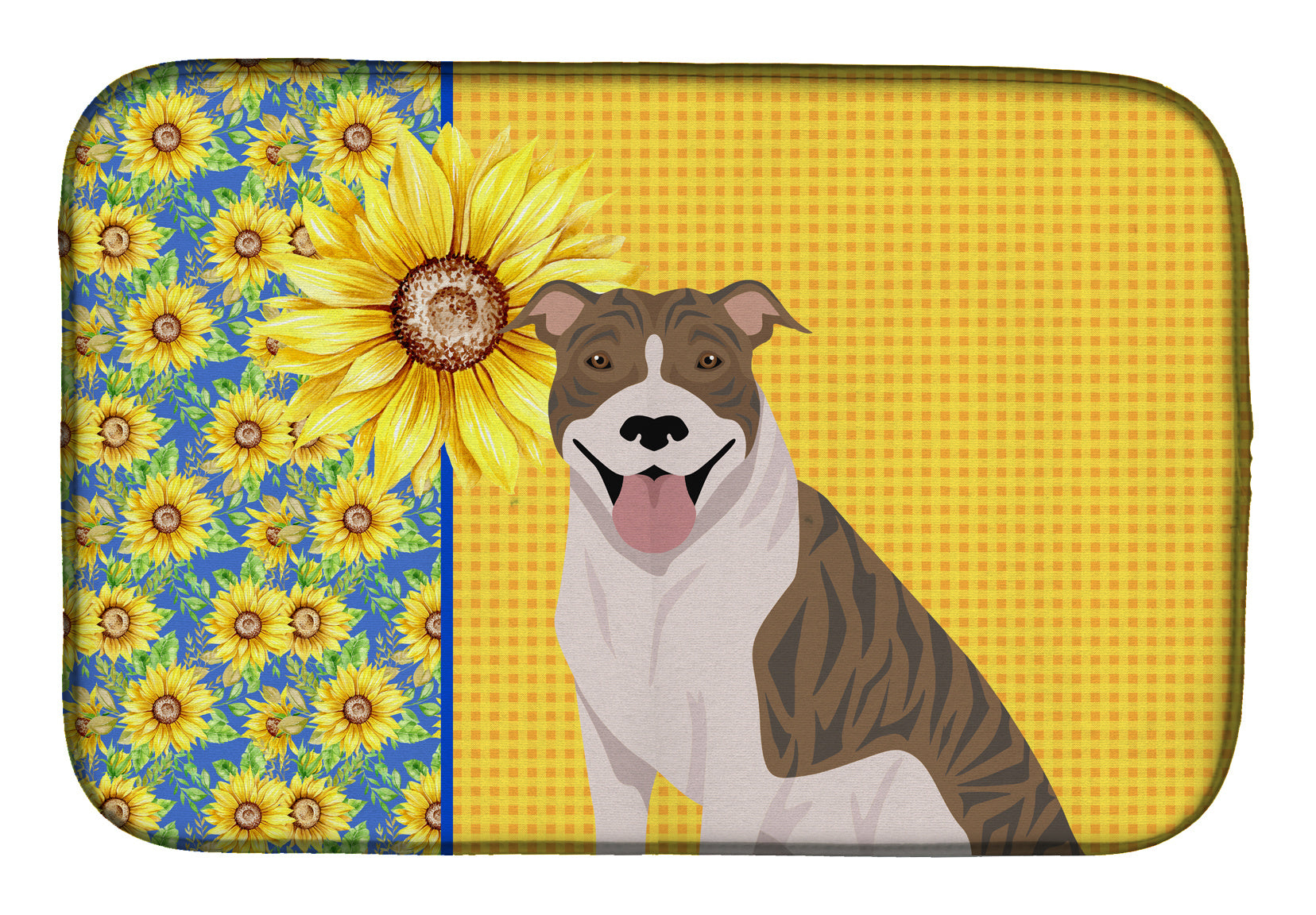 NEW Summer Sunflowers Fawn Brindle Pit Bull Terrier Dish Drying Mat Absorbent Dish Drying Mat Pad for Kitchen Counter Dish Drainer Mat for Countertop, 14 x 21", Multicolor