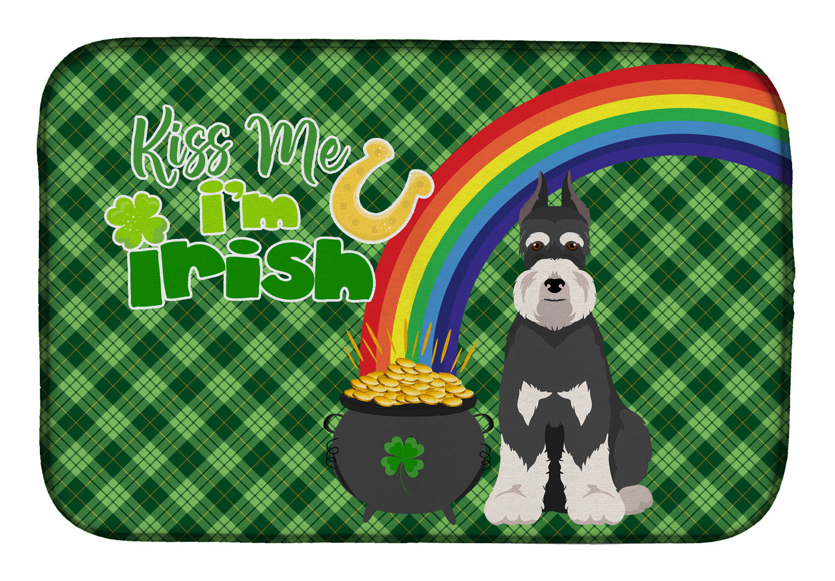 NEW Black and Silver Schnauzer St. Patrick's Day Dish Drying Mat Absorbent Dish Drying Mat Pad for Kitchen Counter Dish Drainer Mat for Countertop, 14 x 21", Multicolor