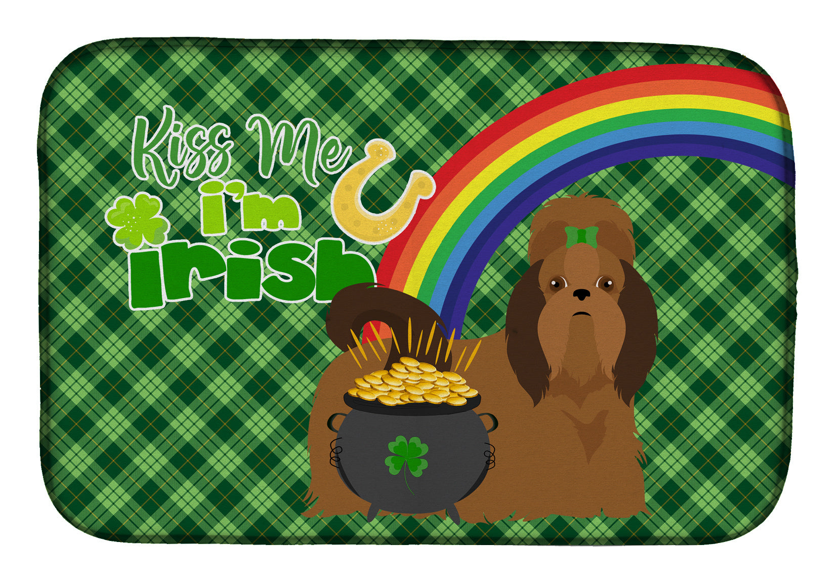 NEW Red Shih Tzu St. Patrick's Day Dish Drying Mat Absorbent Dish Drying Mat Pad for Kitchen Counter Dish Drainer Mat for Countertop, 14 x 21", Multicolor