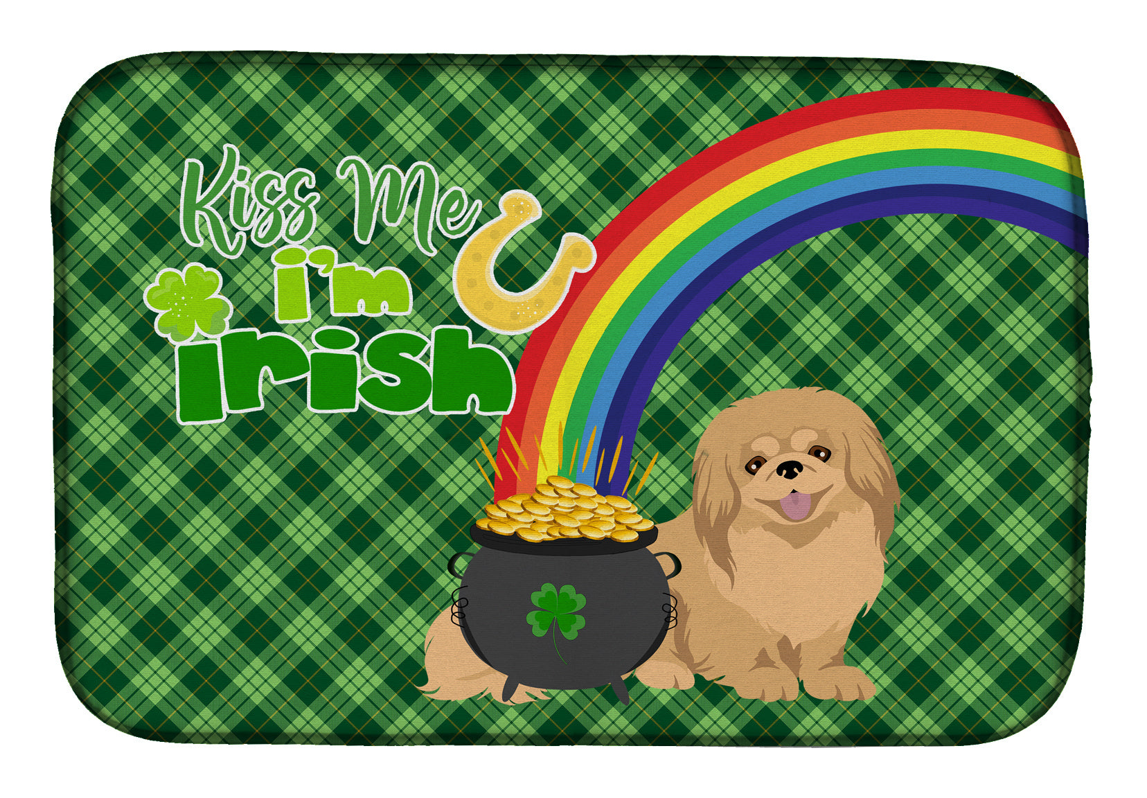 NEW Gold Pekingese St. Patrick's Day Dish Drying Mat Absorbent Dish Drying Mat Pad for Kitchen Counter Dish Drainer Mat for Countertop, 14 x 21", Multicolor