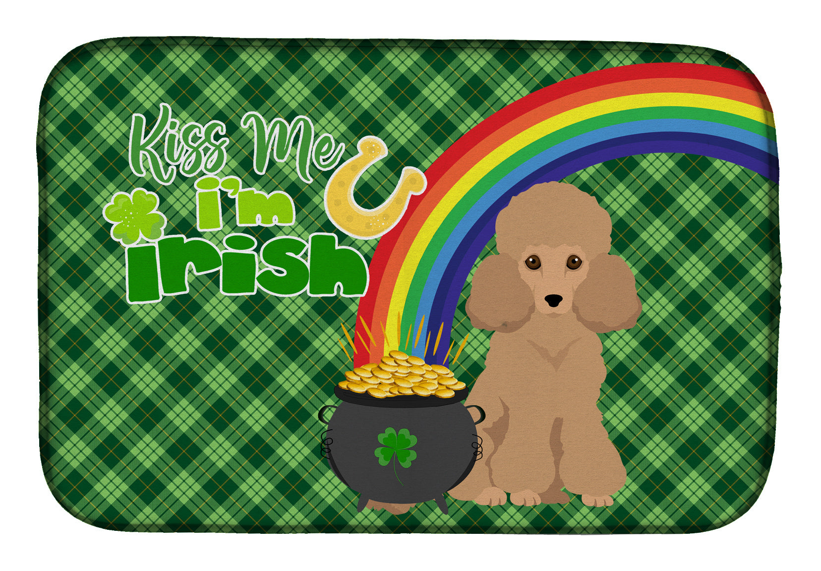 NEW Toy Apricot Poodle St. Patrick's Day Dish Drying Mat Absorbent Dish Drying Mat Pad for Kitchen Counter Dish Drainer Mat for Countertop, 14 x 21", Multicolor