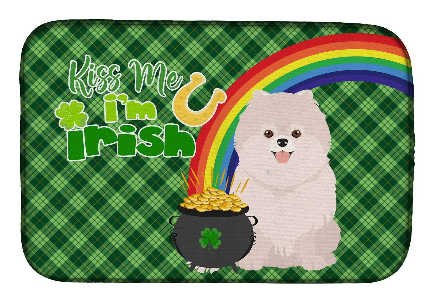 NEW White Pomeranian St. Patrick's Day Dish Drying Mat Absorbent Dish Drying Mat Pad for Kitchen Counter Dish Drainer Mat for Countertop, 14 x 21", Multicolor