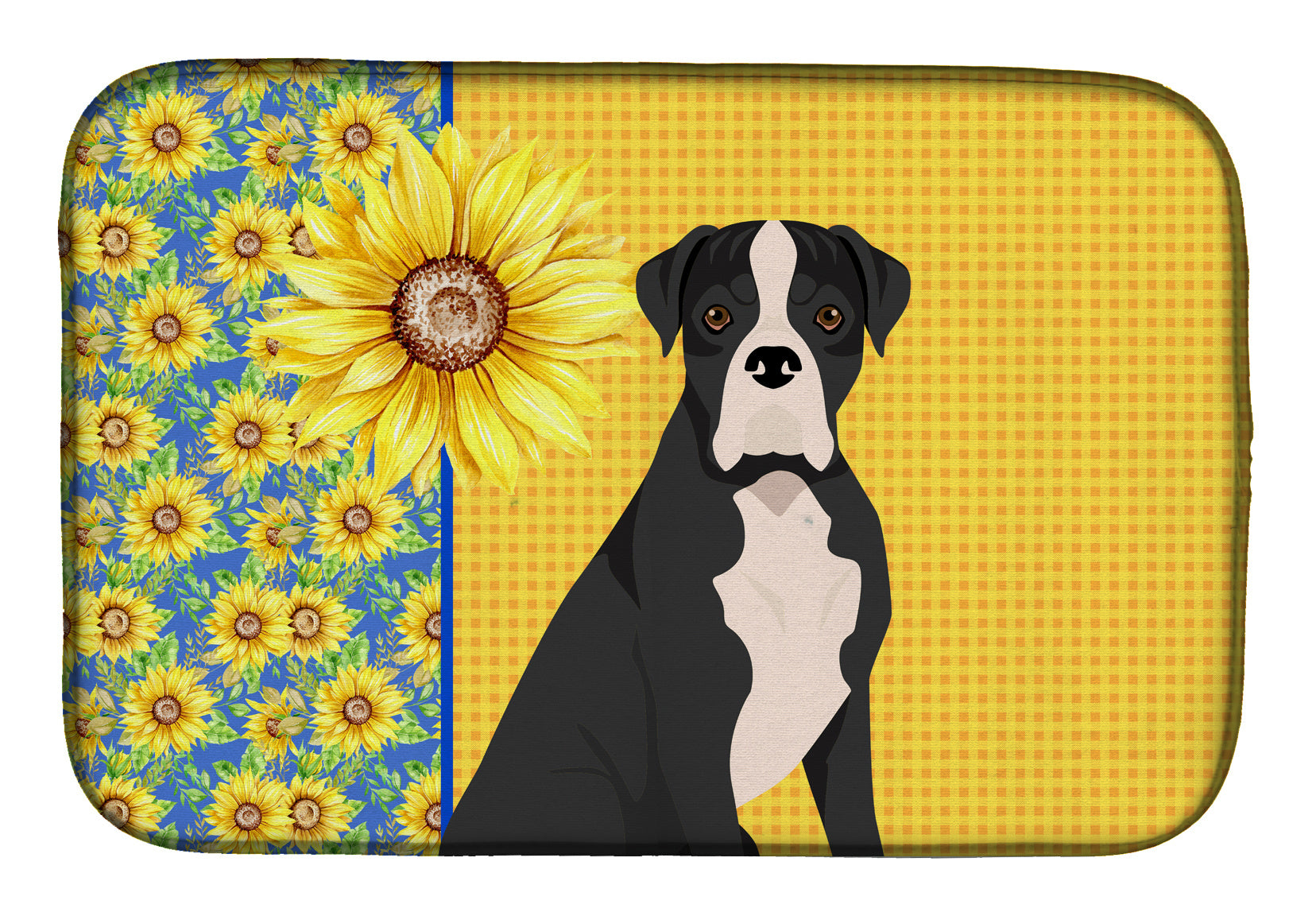 Summer Sunflowers Natural Eared Black Boxer Dish Drying Mat Absorbent Dish Drying Mat Pad for Kitchen Counter Dish Drainer Mat for Countertop, 14 x 21", Multicolor