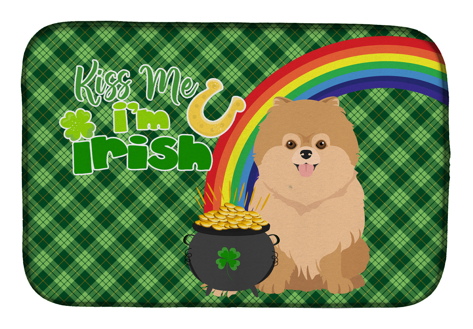 NEW Orange Pomeranian St. Patrick's Day Dish Drying Mat Absorbent Dish Drying Mat Pad for Kitchen Counter Dish Drainer Mat for Countertop, 14 x 21", Multicolor