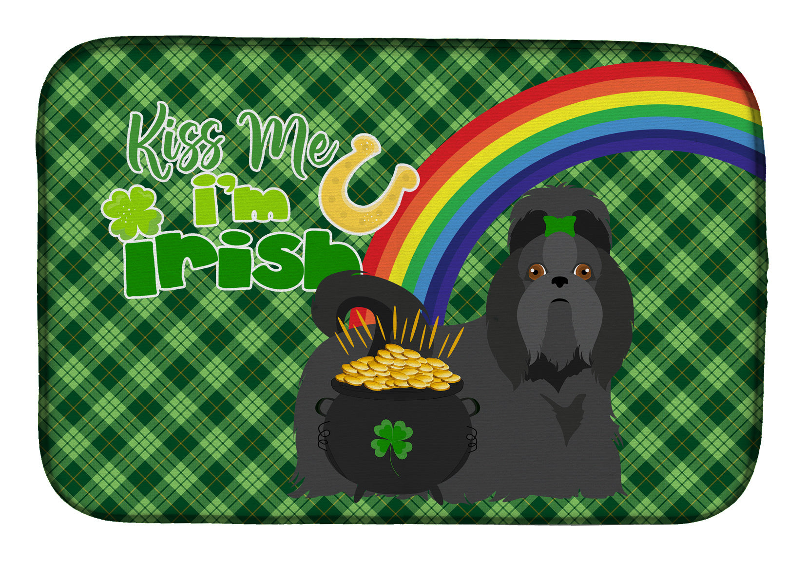 NEW Black Shih Tzu St. Patrick's Day Dish Drying Mat Absorbent Dish Drying Mat Pad for Kitchen Counter Dish Drainer Mat for Countertop, 14 x 21", Multicolor