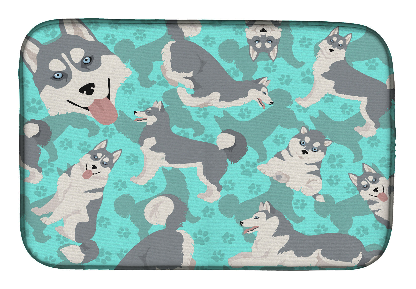 Grey Siberian Husky Dish Drying Mat Absorbent Dish Drying Mat Pad for Kitchen Counter Dish Drainer Mat for Countertop, 14 x 21", Multicolor