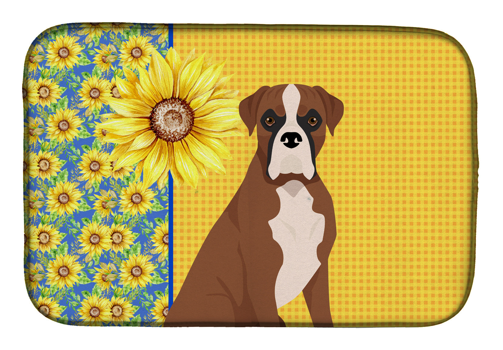 Summer Sunflowers Natural Eared Red Fawn Boxer Dish Drying Mat Absorbent Dish Drying Mat Pad for Kitchen Counter Dish Drainer Mat for Countertop, 14 x 21", Multicolor