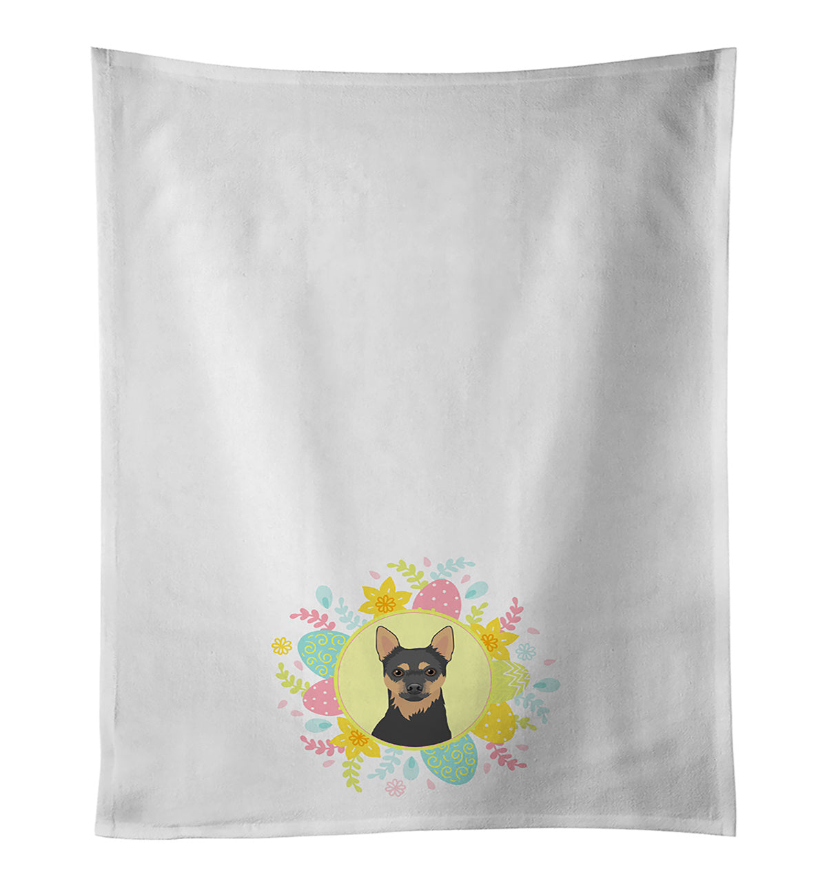 NEW Chihuahua Black and Tan #1 Easter Kitchen Towel Set of 2 White Dish Towels Decorative Bathroom Hand towel for Hand, Face, Hair, Yoga, Tea, Dishcloth, 19 X 28", White