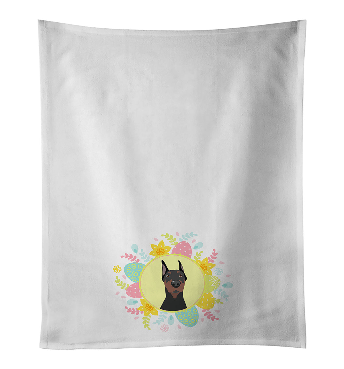 NEW Doberman Pinscher Black Cropped Ears Easter Kitchen Towel Set of 2 White Dish Towels Decorative Bathroom Hand towel for Hand, Face, Hair, Yoga, Tea, Dishcloth, 19 X 28", White