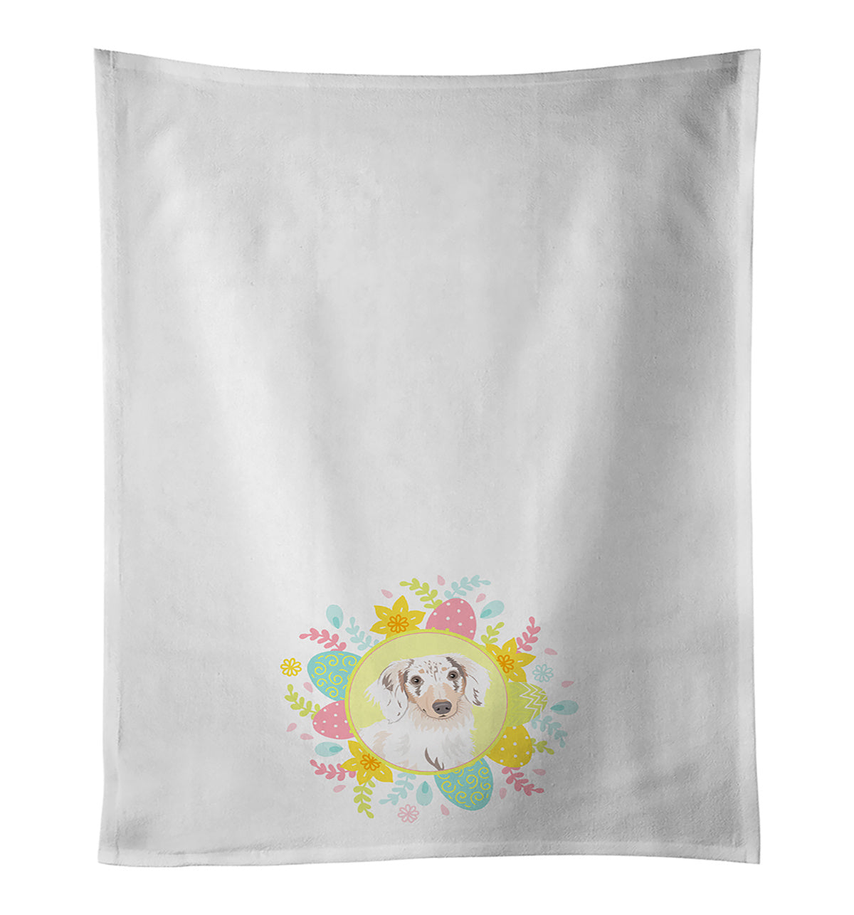 NEW Dachshund Dapple #2 Easter Kitchen Towel Set of 2 White Dish Towels Decorative Bathroom Hand towel for Hand, Face, Hair, Yoga, Tea, Dishcloth, 19 X 28", White