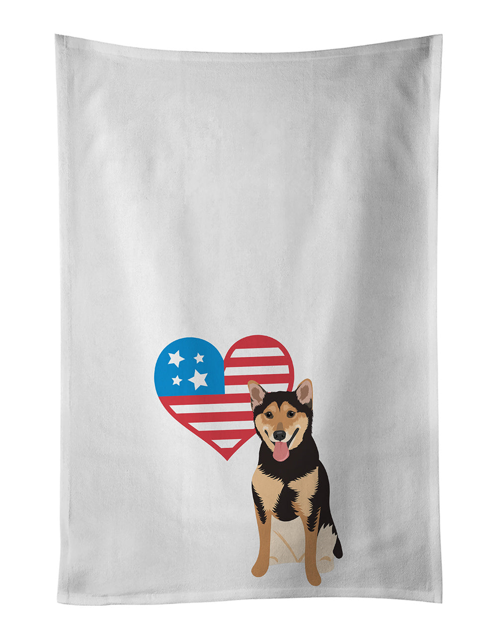 NEW Shiba Inu Black and Tan Patriotic Kitchen Towel Set of 2 White Dish Towels Decorative Bathroom Hand towel for Hand, Face, Hair, Yoga, Tea, Dishcloth, 19 X 28", White