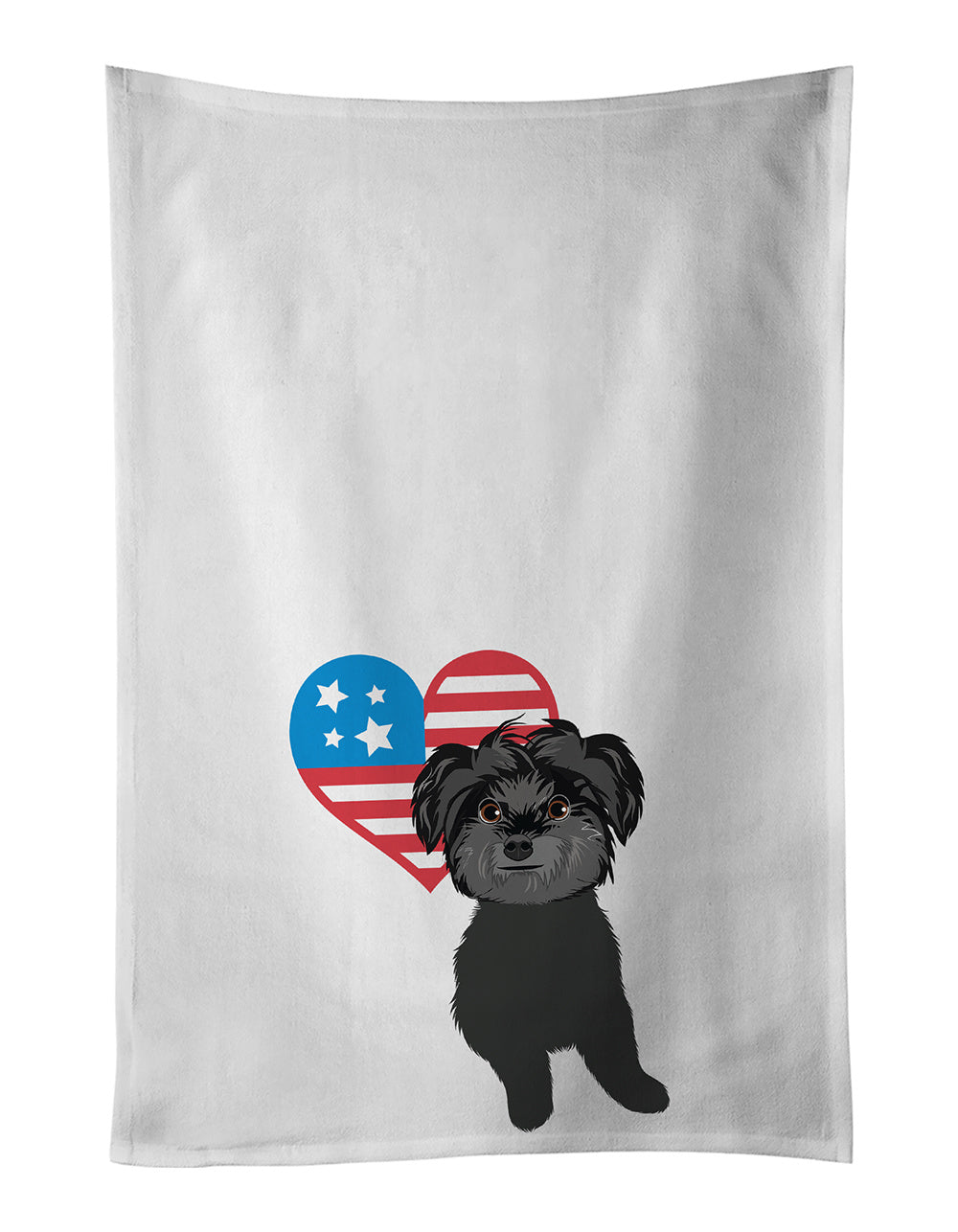 NEW Shih-Tzu Black Patriotic Kitchen Towel Set of 2 White Dish Towels Decorative Bathroom Hand towel for Hand, Face, Hair, Yoga, Tea, Dishcloth, 19 X 28", White