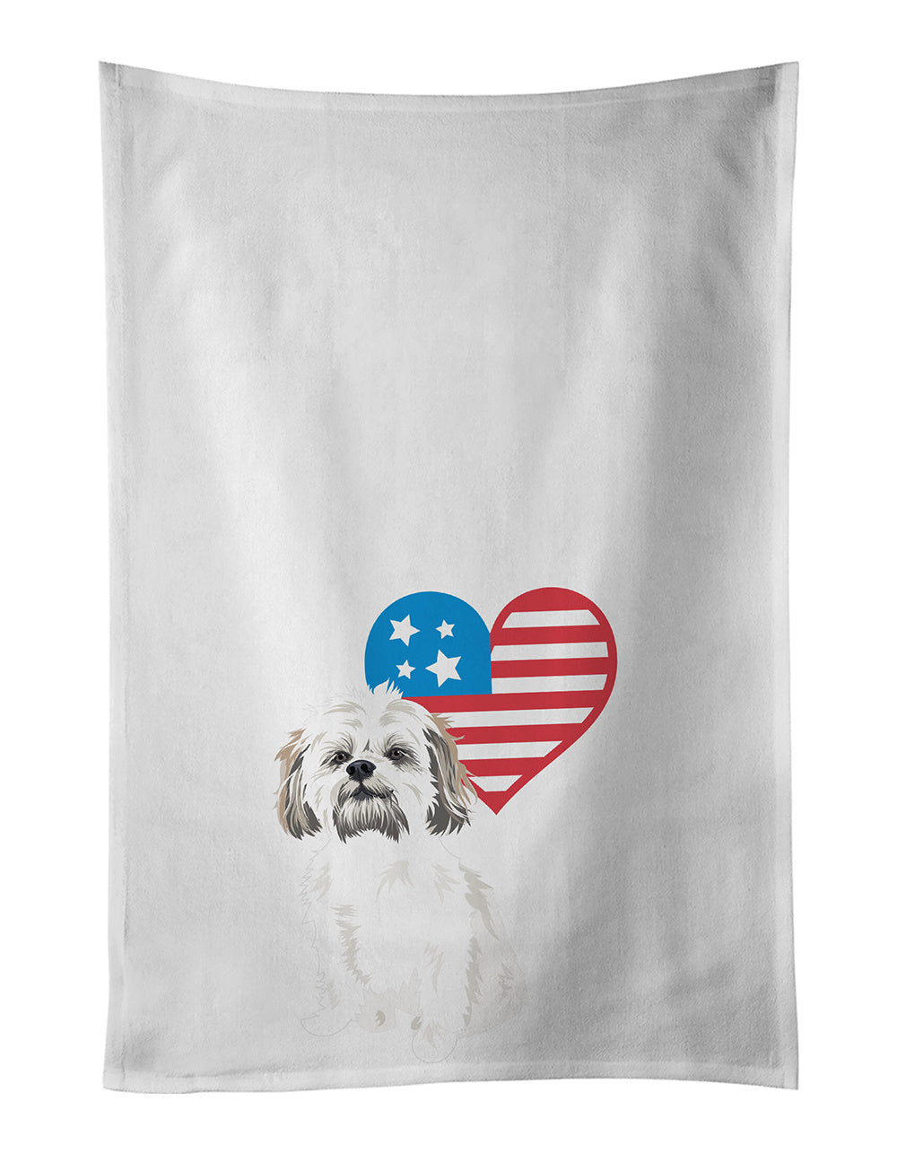 NEW Shih-Tzu Silver Gold and White #1 Patriotic Kitchen Towel Set of 2 White Dish Towels Decorative Bathroom Hand towel for Hand, Face, Hair, Yoga, Tea, Dishcloth, 19 X 28", White