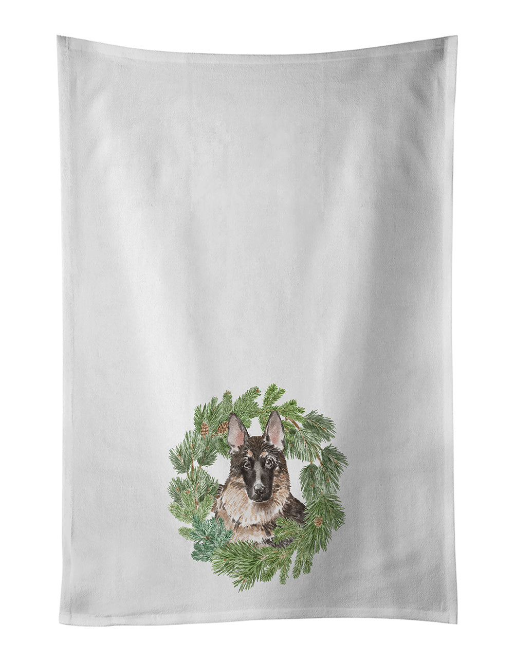 NEW German Shepherd Christmas Wreath Kitchen Towel Set of 2 White Dish Towels Decorative Bathroom Hand towel for Hand, Face, Hair, Yoga, Tea, Dishcloth, 19 X 28", White