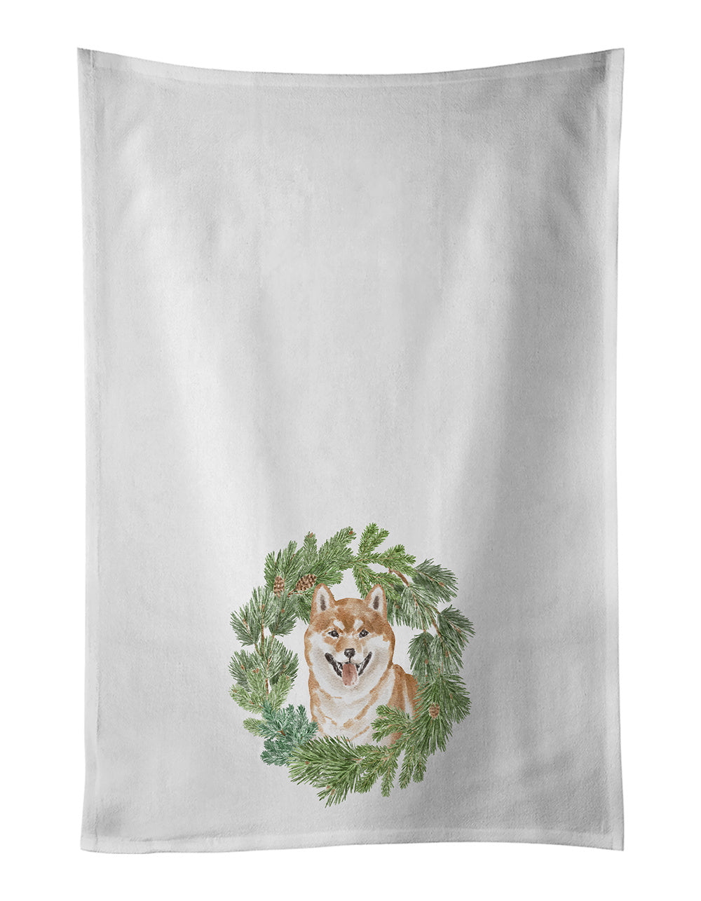 NEW Shiba Inu Smiling Christmas Wreath Kitchen Towel Set of 2 White Dish Towels Decorative Bathroom Hand towel for Hand, Face, Hair, Yoga, Tea, Dishcloth, 19 X 28", White