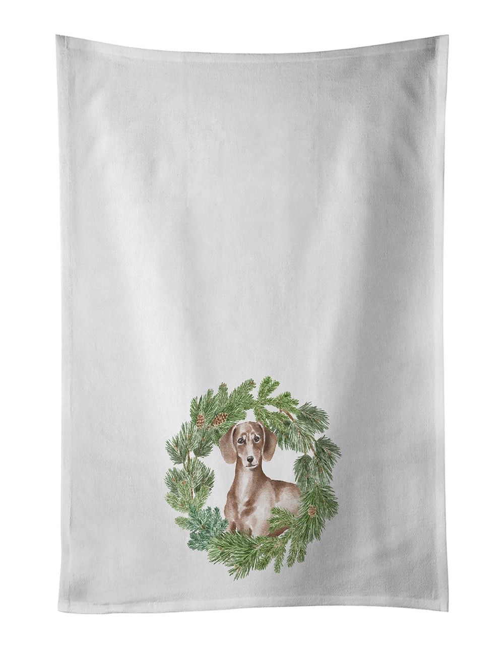 NEW Dachshund Red Christmas Wreath Kitchen Towel Set of 2 White Dish Towels Decorative Bathroom Hand towel for Hand, Face, Hair, Yoga, Tea, Dishcloth, 19 X 28", White