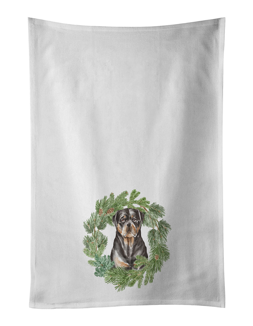 NEW Rottweiler Sitting Tall Christmas Wreath Kitchen Towel Set of 2 White Dish Towels Decorative Bathroom Hand towel for Hand, Face, Hair, Yoga, Tea, Dishcloth, 19 X 28", White