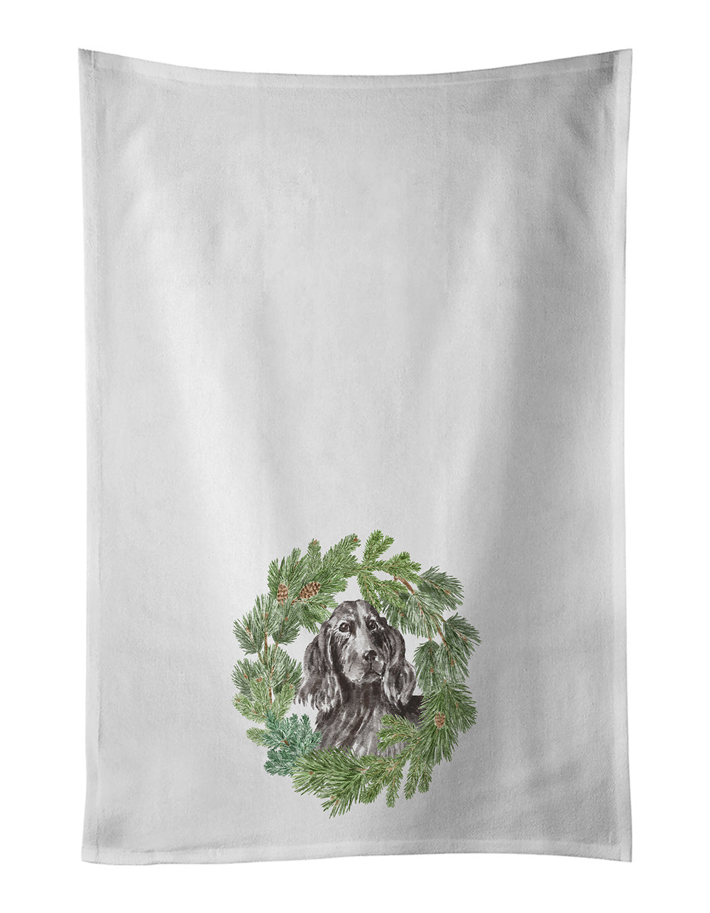 NEW Cocker Spaniel Black Christmas Wreath Kitchen Towel Set of 2 White Dish Towels Decorative Bathroom Hand towel for Hand, Face, Hair, Yoga, Tea, Dishcloth, 19 X 28", White