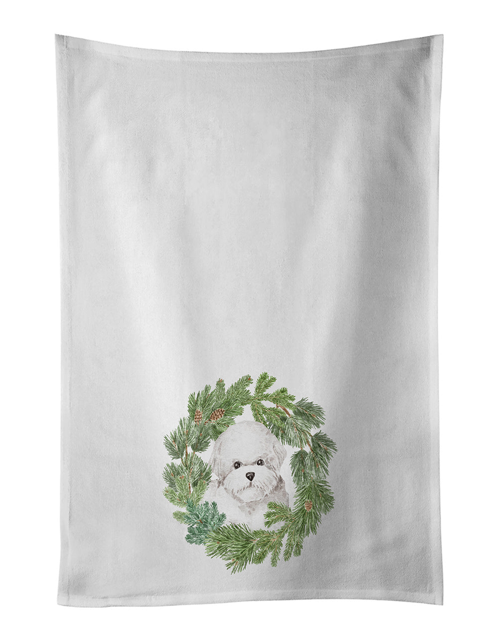 NEW Bichon Frise Christmas Wreath Kitchen Towel Set of 2 White Dish Towels Decorative Bathroom Hand towel for Hand, Face, Hair, Yoga, Tea, Dishcloth, 19 X 28", White