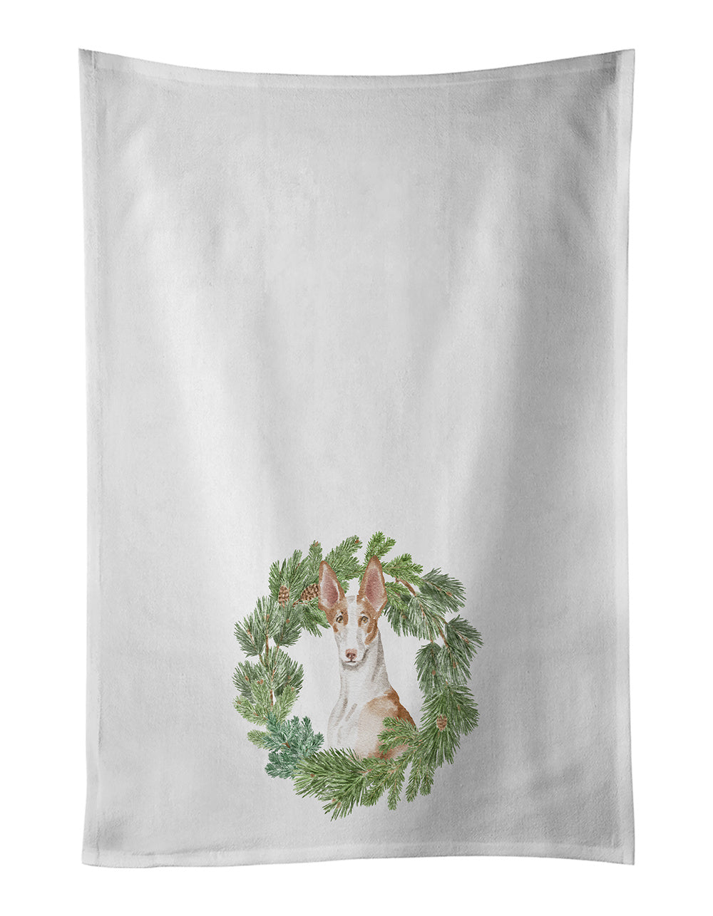 NEW Ibizan Hound Sitting Proud Christmas Wreath Kitchen Towel Set of 2 White Dish Towels Decorative Bathroom Hand towel for Hand, Face, Hair, Yoga, Tea, Dishcloth, 19 X 28", White