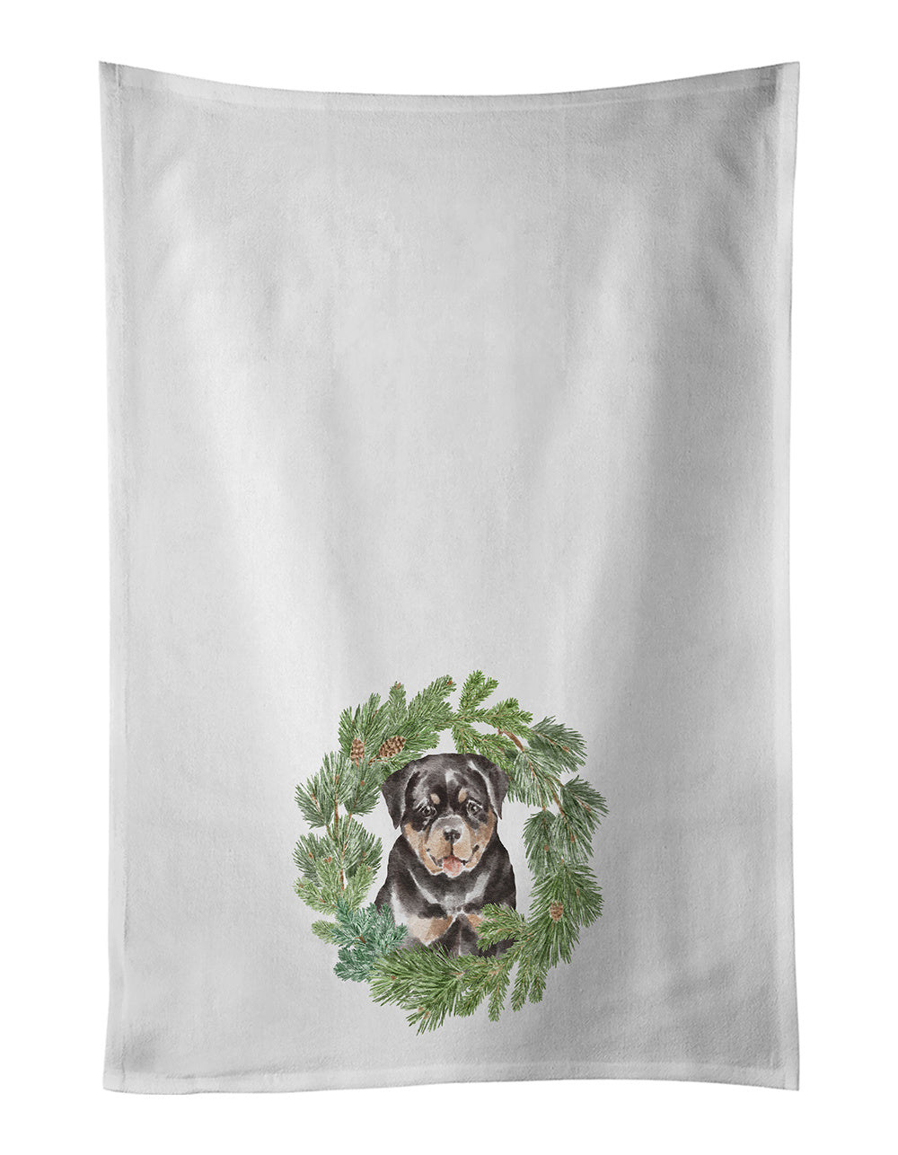 NEW Rottweiler Puppy Christmas Wreath Kitchen Towel Set of 2 White Dish Towels Decorative Bathroom Hand towel for Hand, Face, Hair, Yoga, Tea, Dishcloth, 19 X 28", White