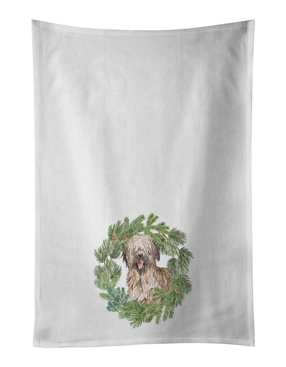 NEW Briard Smiling Christmas Wreath Kitchen Towel Set of 2 White Dish Towels Decorative Bathroom Hand towel for Hand, Face, Hair, Yoga, Tea, Dishcloth, 19 X 28", White