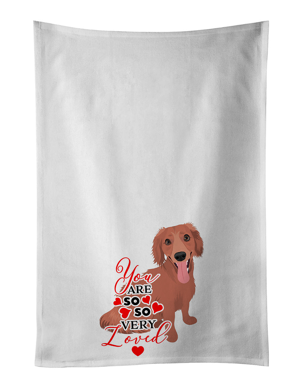 NEW Dachshund Red #1 so Loved Kitchen Towel Set of 2 White Dish Towels Decorative Bathroom Hand towel for Hand, Face, Hair, Yoga, Tea, Dishcloth, 19 X 28", White