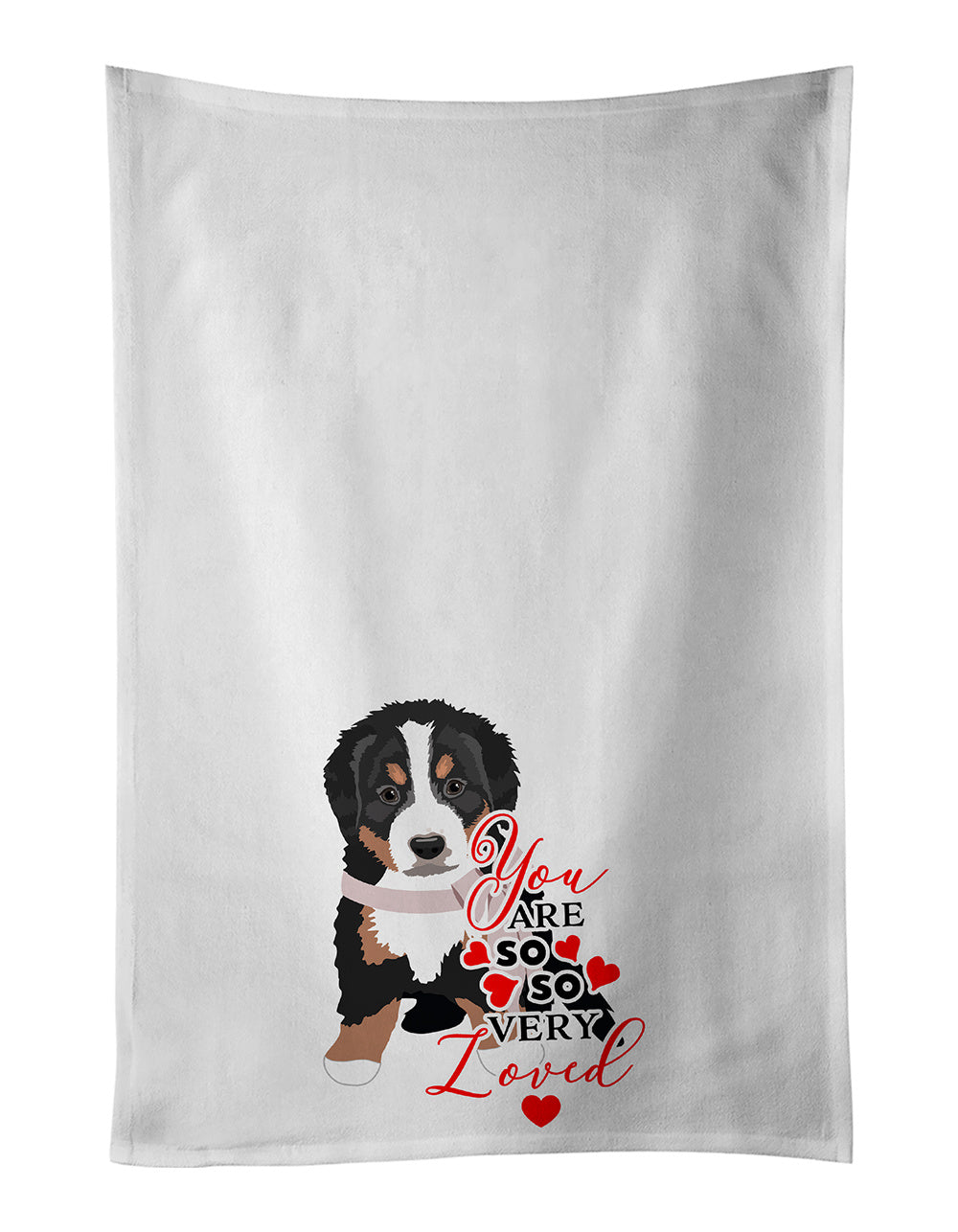 NEW Bernese Mountain Dog Puppy #1 so Loved Kitchen Towel Set of 2 White Dish Towels Decorative Bathroom Hand towel for Hand, Face, Hair, Yoga, Tea, Dishcloth, 19 X 28", White