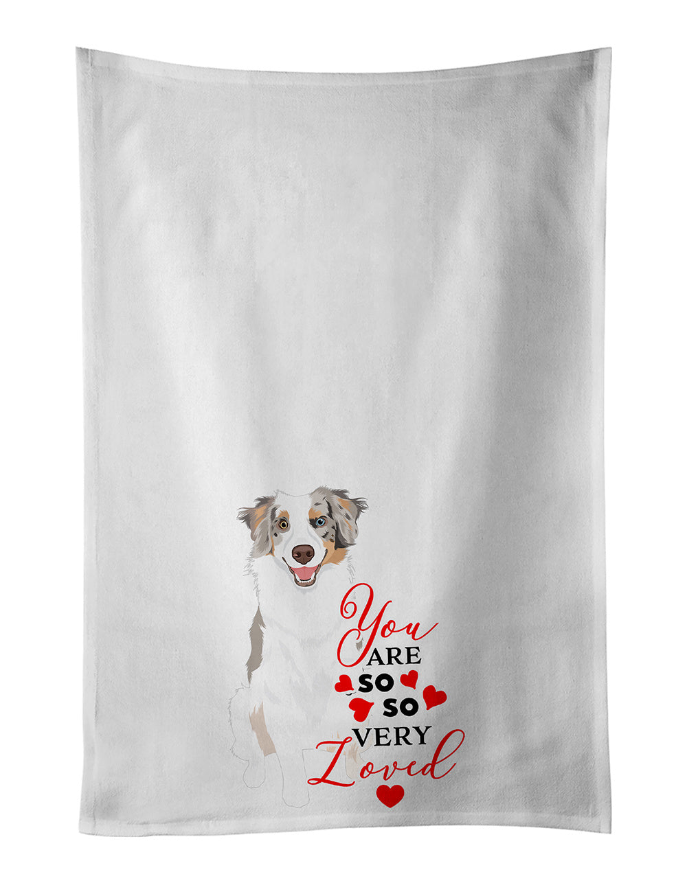 NEW Australian Shepherd Red Merle Tricolor #1 so Loved Kitchen Towel Set of 2 White Dish Towels Decorative Bathroom Hand towel for Hand, Face, Hair, Yoga, Tea, Dishcloth, 19 X 28", White