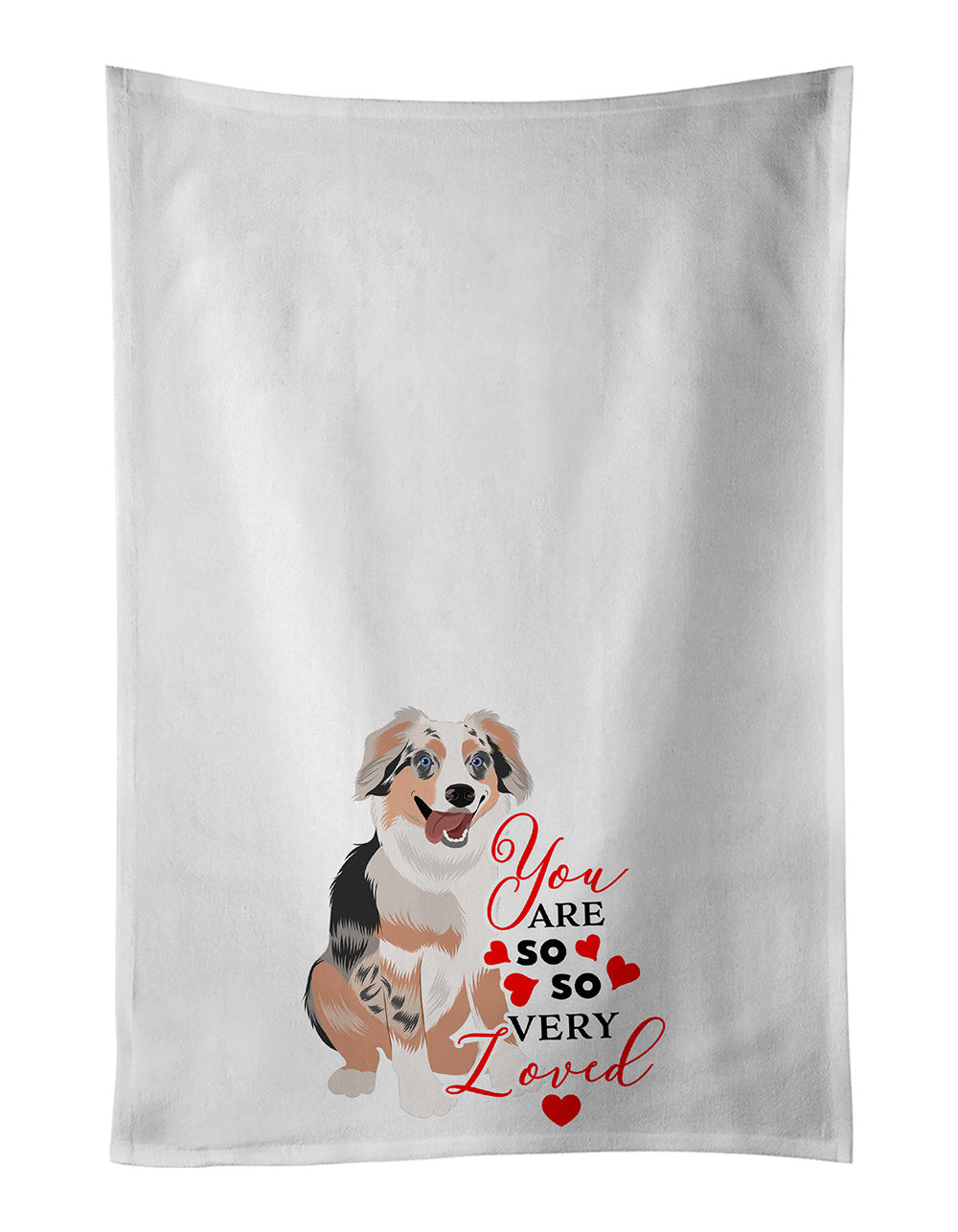 NEW Australian Shepherd Blue Merle Puppy #1 so Loved Kitchen Towel Set of 2 White Dish Towels Decorative Bathroom Hand towel for Hand, Face, Hair, Yoga, Tea, Dishcloth, 19 X 28", White