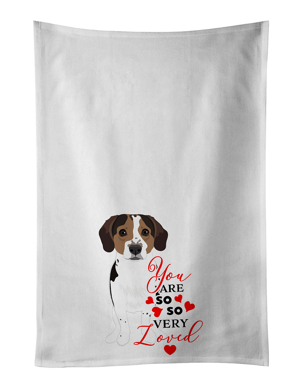 NEW Beagle Tricolor Ticked so Loved Kitchen Towel Set of 2 White Dish Towels Decorative Bathroom Hand towel for Hand, Face, Hair, Yoga, Tea, Dishcloth, 19 X 28", White