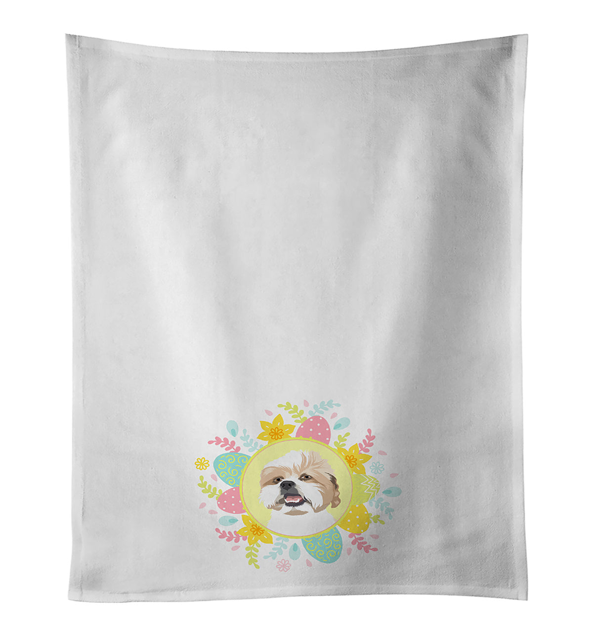 NEW Shih-Tzu Silver Gold and White Easter Kitchen Towel Set of 2 White Dish Towels Decorative Bathroom Hand towel for Hand, Face, Hair, Yoga, Tea, Dishcloth, 19 X 28", White