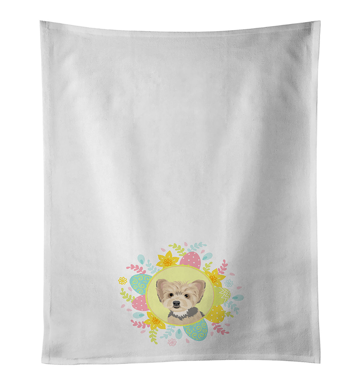 NEW Yorkie Blue and Tan Puppy Easter Kitchen Towel Set of 2 White Dish Towels Decorative Bathroom Hand towel for Hand, Face, Hair, Yoga, Tea, Dishcloth, 19 X 28", White