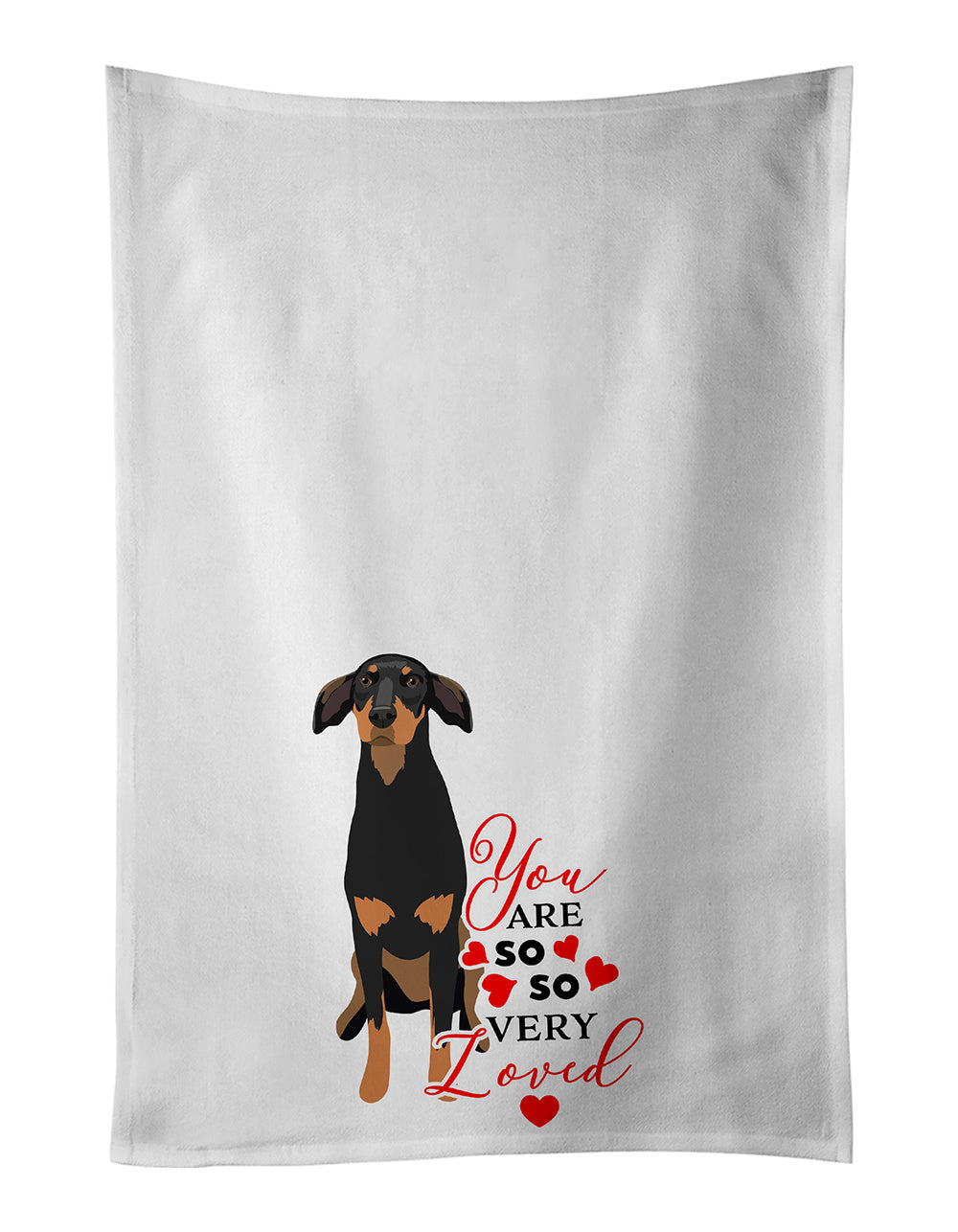 NEW Doberman Pinscher Black and Rust Natural Ears #2 so Loved Kitchen Towel Set of 2 White Dish Towels Decorative Bathroom Hand towel for Hand, Face, Hair, Yoga, Tea, Dishcloth, 19 X 28", White