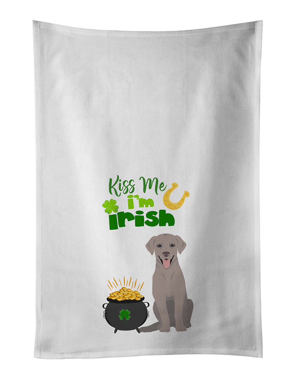 NEW Gray Labrador Retriever St. Patrick's Day Kitchen Towel Set of 2 White Dish Towels Decorative Bathroom Hand towel for Hand, Face, Hair, Yoga, Tea, Dishcloth, 19 X 28", White