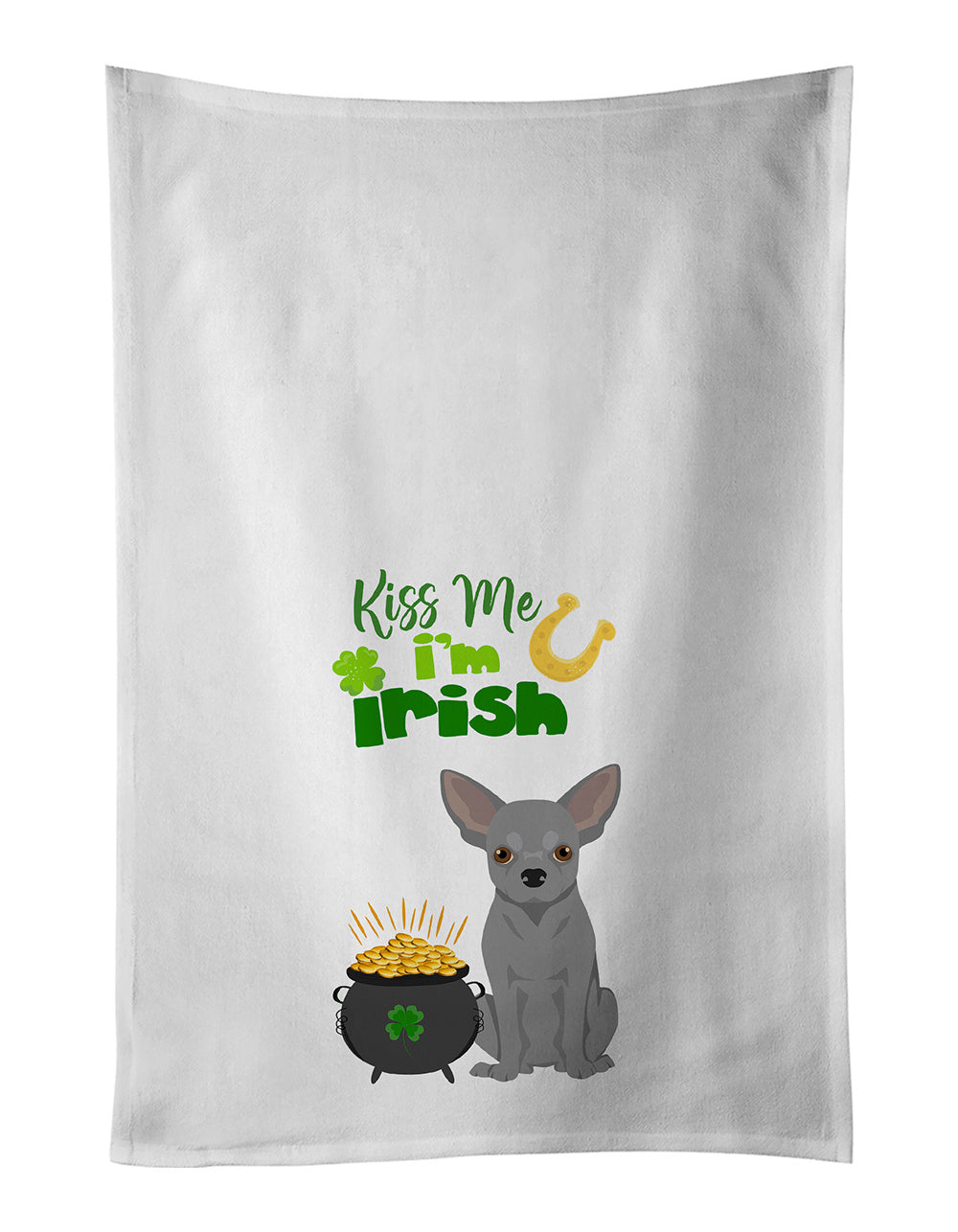 NEW Silver Chihuahua St. Patrick's Day Kitchen Towel Set of 2 White Dish Towels Decorative Bathroom Hand towel for Hand, Face, Hair, Yoga, Tea, Dishcloth, 19 X 28", White