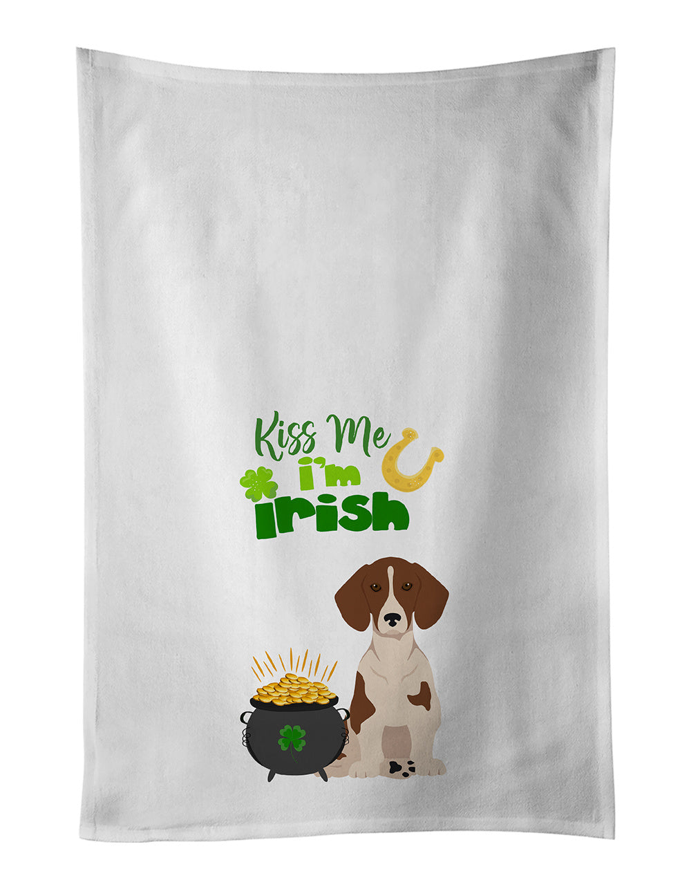 NEW Red Piebald Dachshund St. Patrick's Day Kitchen Towel Set of 2 White Dish Towels Decorative Bathroom Hand towel for Hand, Face, Hair, Yoga, Tea, Dishcloth, 19 X 28", White