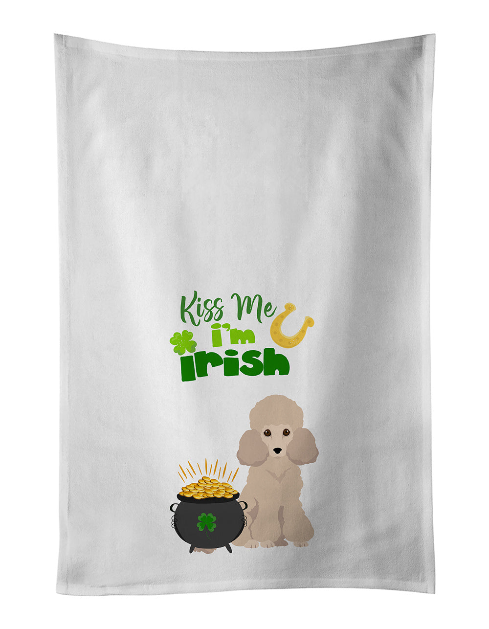 NEW Toy Cream Poodle St. Patrick's Day Kitchen Towel Set of 2 White Dish Towels Decorative Bathroom Hand towel for Hand, Face, Hair, Yoga, Tea, Dishcloth, 19 X 28", White