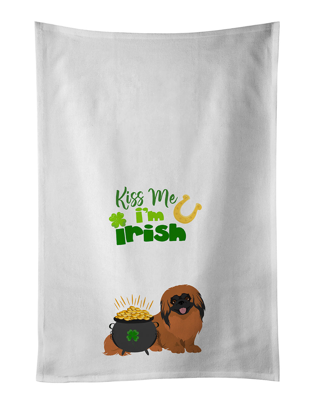 NEW Red Pekingese St. Patrick's Day Kitchen Towel Set of 2 White Dish Towels Decorative Bathroom Hand towel for Hand, Face, Hair, Yoga, Tea, Dishcloth, 19 X 28", White