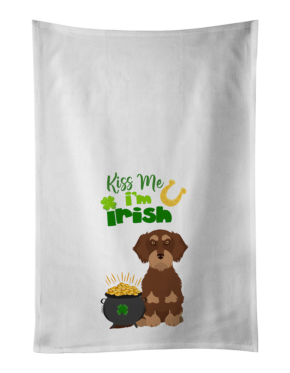 NEW Wirehair Red and Tan Dachshund St. Patrick's Day Kitchen Towel Set of 2 White Dish Towels Decorative Bathroom Hand towel for Hand, Face, Hair, Yoga, Tea, Dishcloth, 19 X 28", White