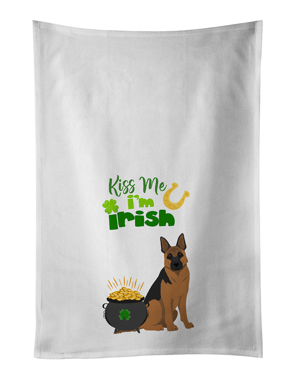 NEW Black and Tan German Shepherd St. Patrick's Day Kitchen Towel Set of 2 White Dish Towels Decorative Bathroom Hand towel for Hand, Face, Hair, Yoga, Tea, Dishcloth, 19 X 28", White