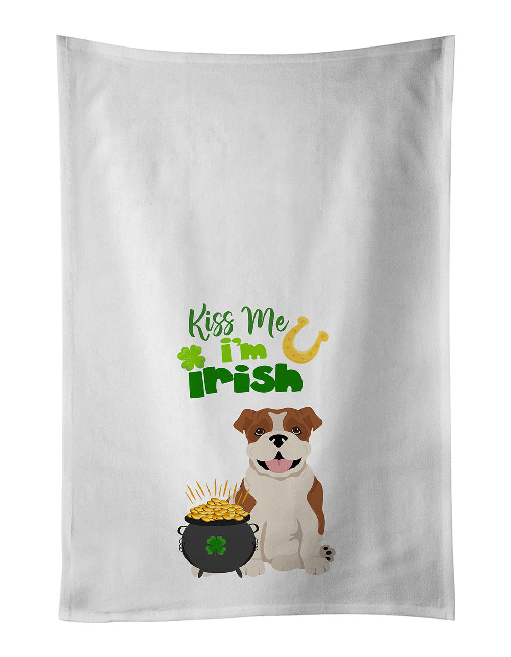 NEW Red English Bulldog St. Patrick's Day Kitchen Towel Set of 2 White Dish Towels Decorative Bathroom Hand towel for Hand, Face, Hair, Yoga, Tea, Dishcloth, 19 X 28", White