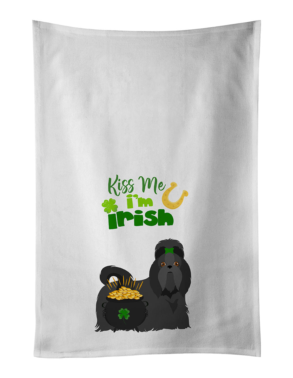 NEW Black Shih Tzu St. Patrick's Day Kitchen Towel Set of 2 White Dish Towels Decorative Bathroom Hand towel for Hand, Face, Hair, Yoga, Tea, Dishcloth, 19 X 28", White