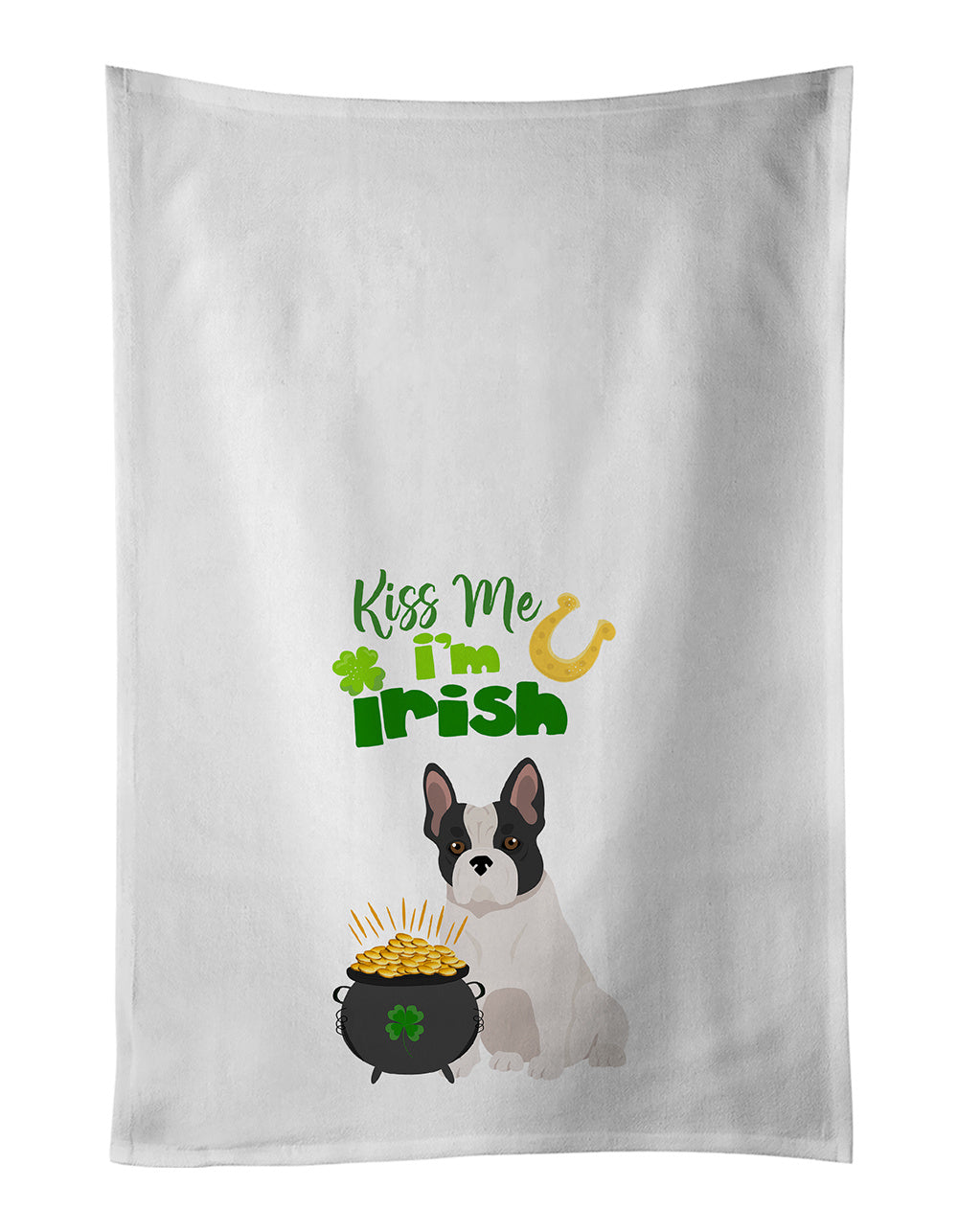 NEW Black and White French Bulldog St. Patrick's Day Kitchen Towel Set of 2 White Dish Towels Decorative Bathroom Hand towel for Hand, Face, Hair, Yoga, Tea, Dishcloth, 19 X 28", White