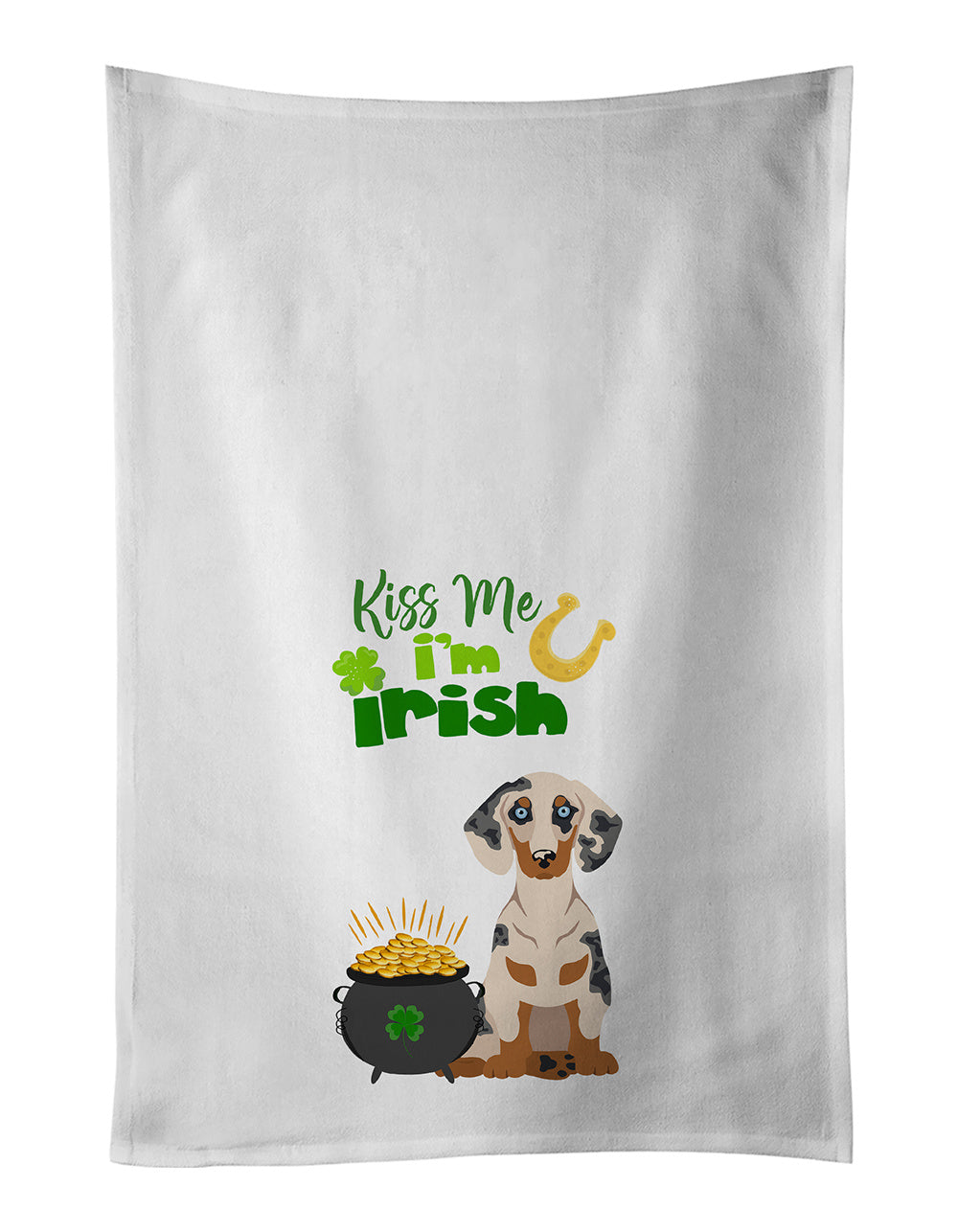 NEW Cream Dapple Dachshund St. Patrick's Day Kitchen Towel Set of 2 White Dish Towels Decorative Bathroom Hand towel for Hand, Face, Hair, Yoga, Tea, Dishcloth, 19 X 28", White