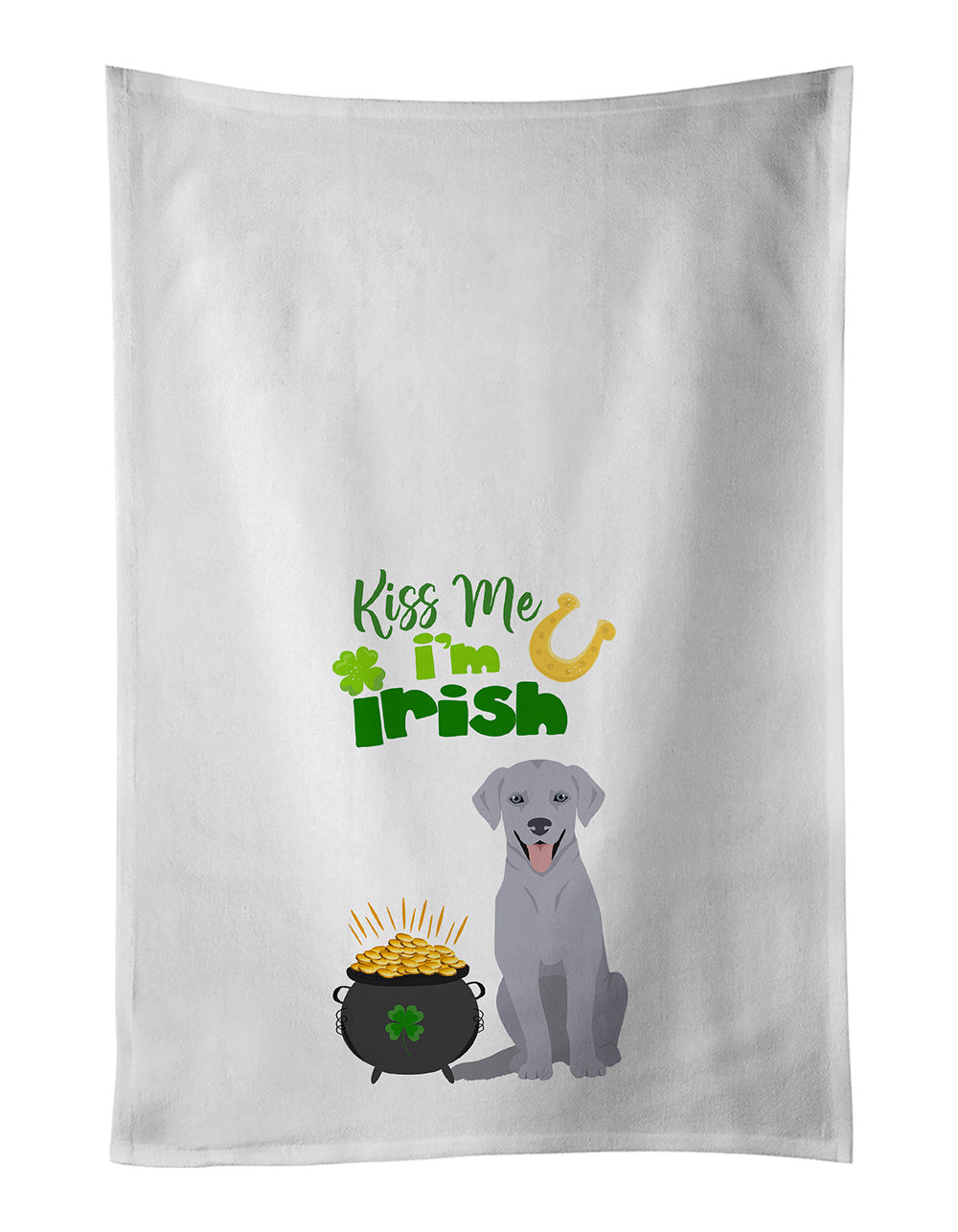 NEW Silver Labrador Retriever St. Patrick's Day Kitchen Towel Set of 2 White Dish Towels Decorative Bathroom Hand towel for Hand, Face, Hair, Yoga, Tea, Dishcloth, 19 X 28", White