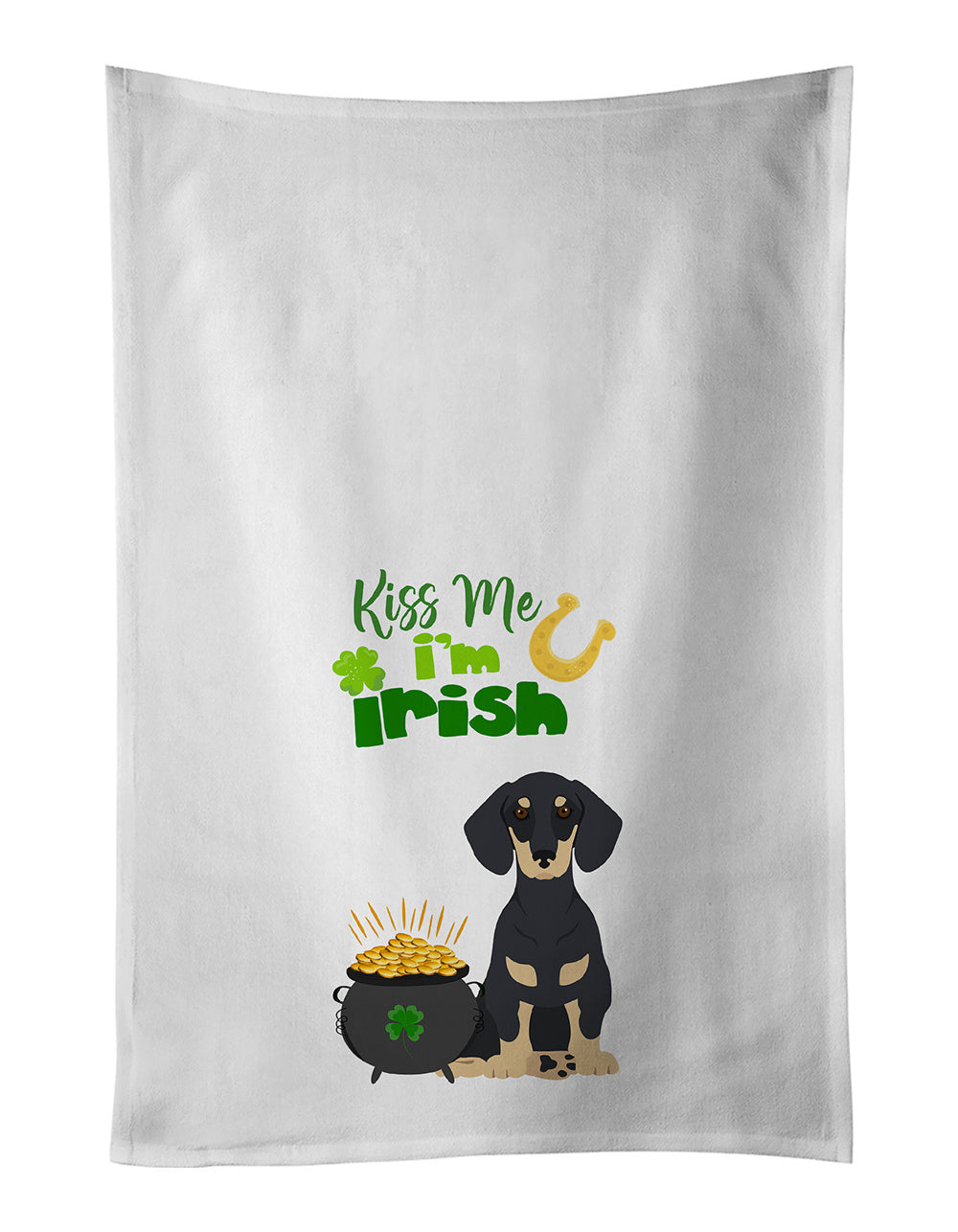 NEW Black and Cream Dachshund St. Patrick's Day Kitchen Towel Set of 2 White Dish Towels Decorative Bathroom Hand towel for Hand, Face, Hair, Yoga, Tea, Dishcloth, 19 X 28", White