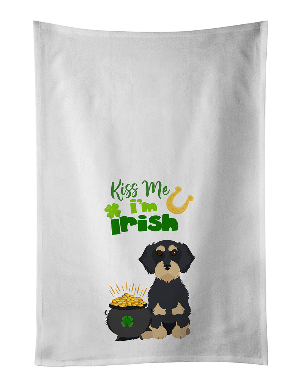 NEW Wirehair Black and Cream Dachshund St. Patrick's Day Kitchen Towel Set of 2 White Dish Towels Decorative Bathroom Hand towel for Hand, Face, Hair, Yoga, Tea, Dishcloth, 19 X 28", White